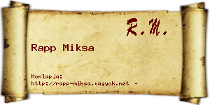 Rapp Miksa névjegykártya